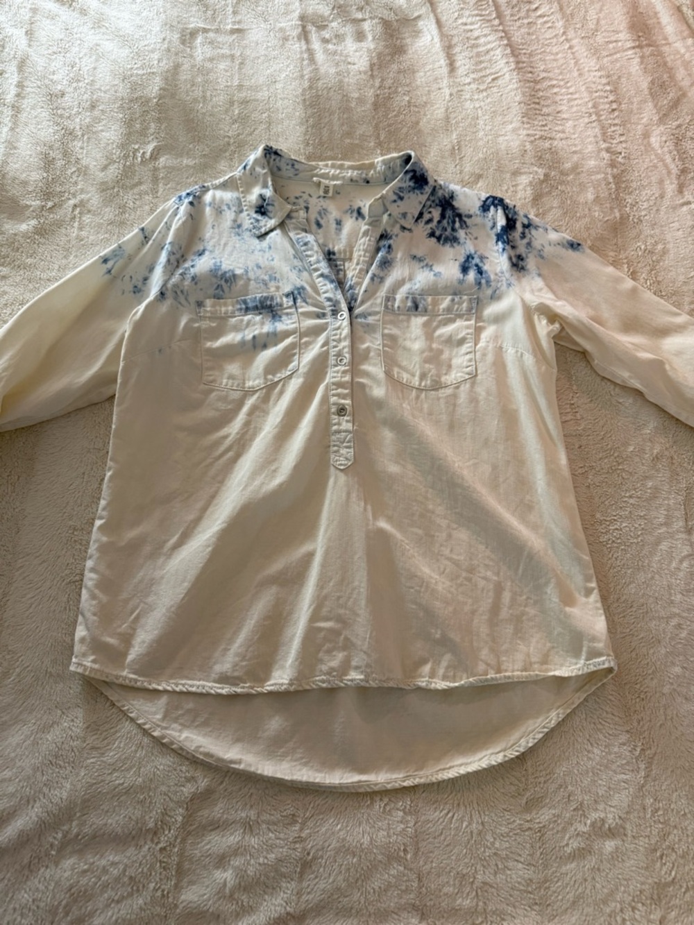 Tribal Jeans - Blouse Cream with Blue Tie-Dye Yoke